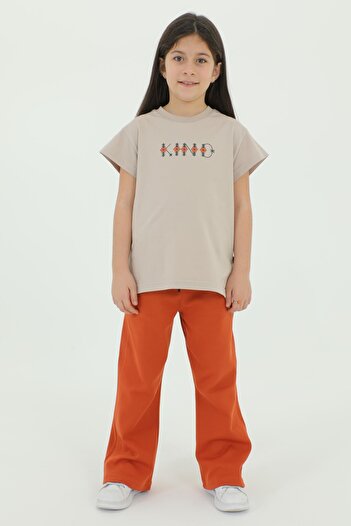 Black One Crew Neck Print Detailed Girl's Bottom and Top Set