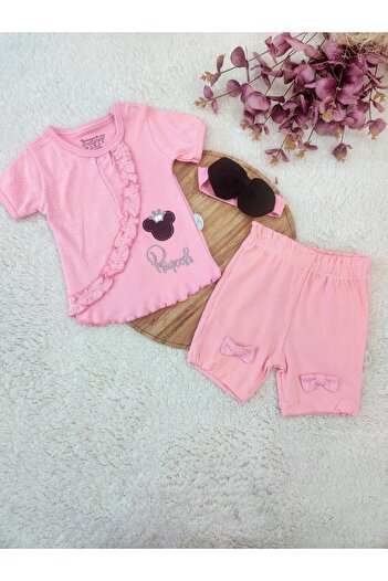Tomuycuk 3'lü Kız Bebek Çocuk Takım Pembe Sweatli 3-6-9-12 Ay Bebek Takımları Kıyafetleri Giysileri