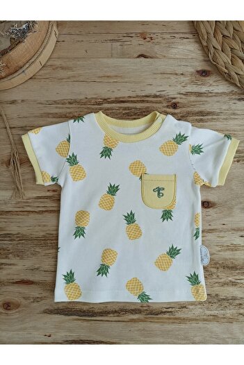 Tomuycuk Yenidoğan Erkek Bebek Yazlık Kısa Kollu & Şortlu Takım - Ananas Desenli & Sarı 2'li Alt Üst Takım