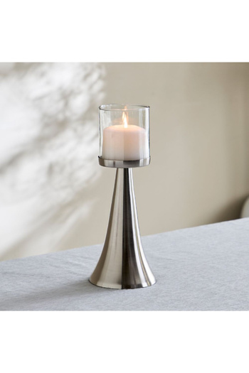 Home Box Nordic Glass Hurricane Candleholder with Metal Base - 12x12x30 cm