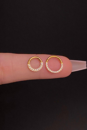 Blisse Piercing Kadın Kilitli Zirkon Taşlı Tragus Helix Daith Kıkırdak Halka Çelik Piercing