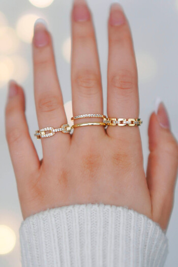 TREND COLLECTİON 3 Adet Ayarlanabilir Gold Kadın Yüzük Set