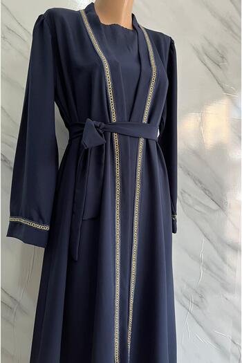DİLEKBUTİK Navy Blue Inner Zero Off-The-Sleeve Abaya Double Suit