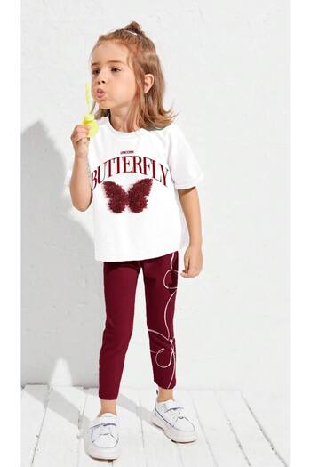 Tiny Girl's Butterfly Detailed Tshirt and Leggings Bottom Top Set
