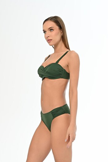 AQUAVİVA Aquaviva Khaki Green Strapless Thick Strap Women's Bikini Set