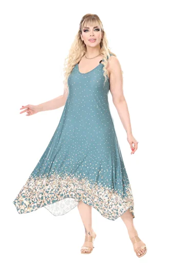 MELSAY Women's Strap V-Neck Green Skirt Leopard Print Plus Size Dress
