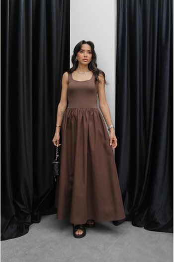 Havoş Brown Baden Square Collar Dress