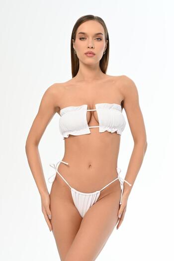 AQUAVİVA Γυναικείο σετ μπικίνι Aquaviva White Strapless Sliding Brazilian Ruffle