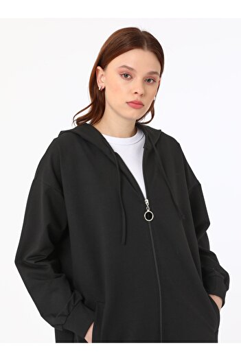 Refka Fermuarlı Kapüşonlu Sweatshirt - Siyah - Benin