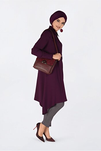 Alvina 4706 Model Asymmetrical Cut and Pleat Detailed Tunic