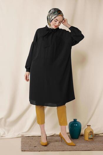 Alvina Lace-Up Tunic with Balloon Sleeves and Collar 4111