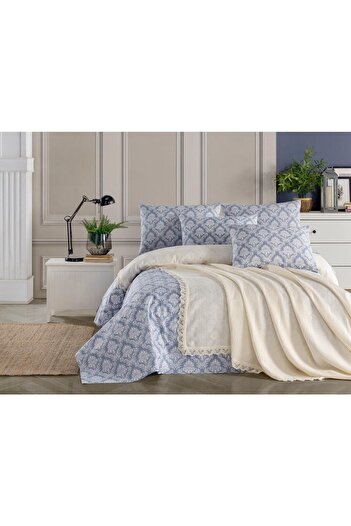 Kardelen 100% Cotton Dowry Double Laced Pique Bedspread Set