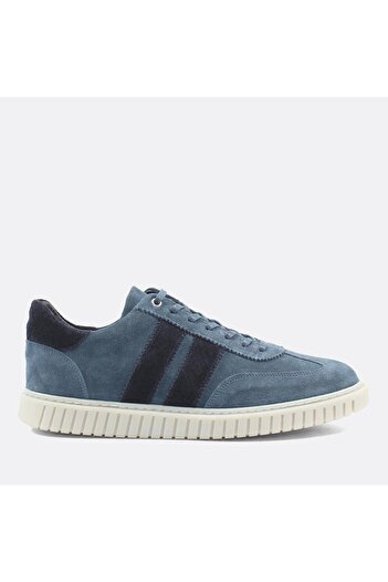 Celal Gültekin Ανδρικό δερμάτινο sneaker με κορδόνια σε μπλε χρώμα