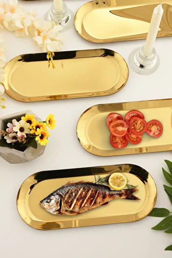 AKSESUAR EVRENİ Barel Stainless Oval Presentation Tray Set of 6