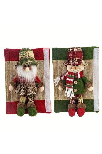 Dodemert Home Christmas Concept Plush Polyester Soft Linen Curtain Holder & Refrigerator Sleeve Ornament 2Pcs
