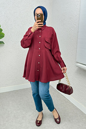 Salih Çelebi Double Cap Long Tunic 2277 - Bordo