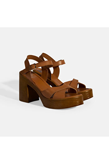 Desa Tan Women's Leather Sandals with Buckle Detail