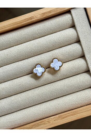 YOUES JEWELRY 316l Çelik Gold Yonca Küpe Kadın Küpe