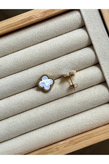 YOUES JEWELRY 316l Çelik Gold Yonca Küpe Kadın Küpe