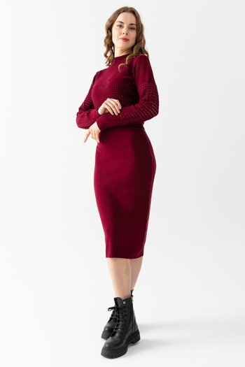 Irmak Kerekli Burgundy Knitwear Sweater and Dress Set - Women's 11240
