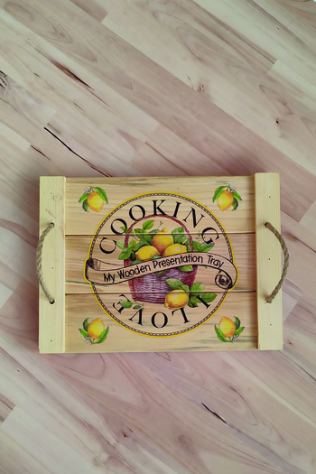 Wooden Factory I Love Cooking Kitchen - Lemon Printed Rustic Wicker String Presentation Tray