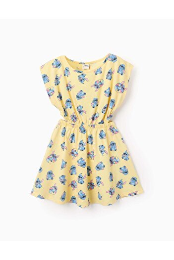 Ziddy Cotton Dress for Girls 'Stitch', Yellow