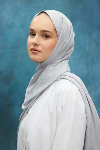 cs camellia scarf Silky Jacquard Ethnic Pattern Shawl - Silver