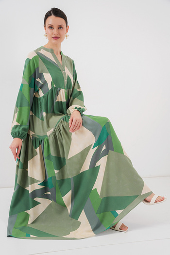 Bigdart 2423 Authentic Patterned Hijab Dress - A.Khaki