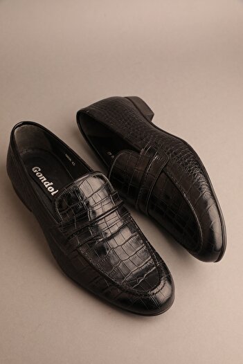 Gondol Чоловічі класичні шкіряні черевики чорні Croco 43 Ttx.104