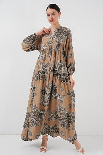 Bigdart 2423 Authentic Patterned Hijab Dress - A. Mink