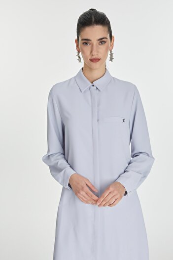 Zühre Gray/Blue Tunic with Hidden Button Detail T-0767