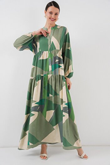 Bigdart 2423 Authentic Patterned Hijab Dress - A.Khaki