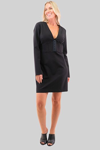 Hugo Boss Kadın Uzun Kollu Mini Elbise Siyah