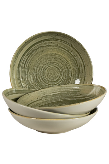 Cesiro Set of 4 deep plates, 21 cm, Sand, Cesiro, Made in Romania, Ivory white and greenish-gray