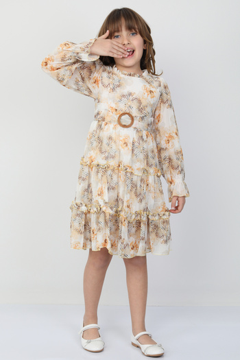 e-çocuk Girl's Chiffon Buckle Floral Dress 26144