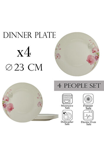 Cesiro Set of 4 dinner plates for 4 people 23 cm, Ivoire with orchids