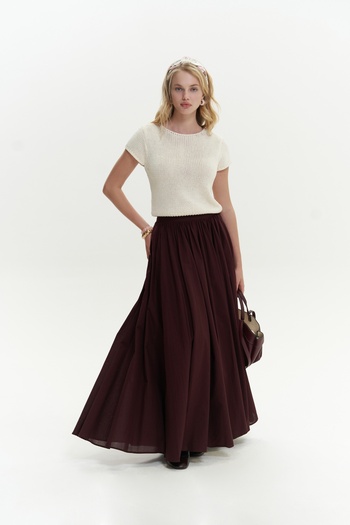 BOHEMAİ Faylinn Pleated Long Burgundy Skirt