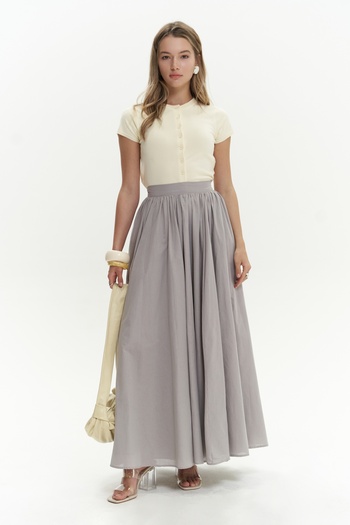 BOHEMAİ Faylinn Pleated Long Gray Skirt