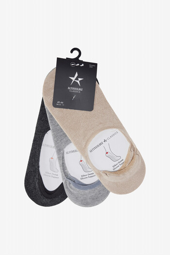 ALTINYILDIZ CLASSICS Men's Grey-Anthracite-Beige 3 Pack Silicone Supported Ballerina Socks