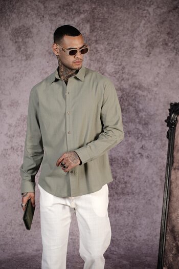 king brich Regular Fit Plain Linen Men's Shirt
