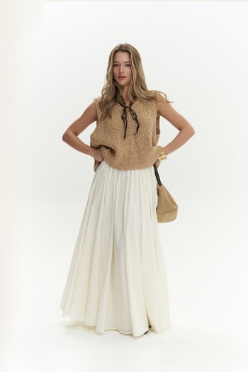 BOHEMAİ Faylinn Pleated Long Ecru Skirt