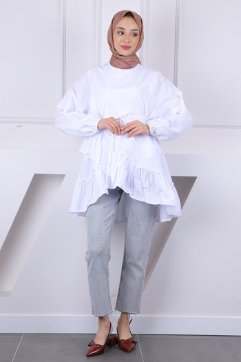 İmajButik Εκρού Φούστα με στρώσεις βολάν τουνίκ