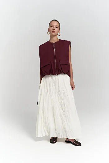 BOHEMAİ Jayla Crinkle Detail Long Ecru Skirt