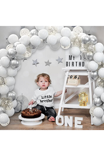 BALON DİYARI Silver & White& Transparent Confetti 25Pcs Balloon Chain Set – Glamorous and Stylish Party Decor