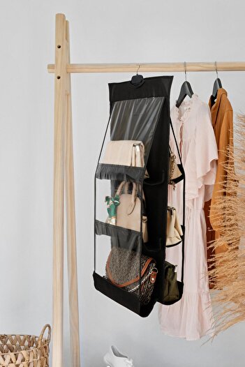 Hayveys home 6-Compartment Black Inside the Cabinet, Bag Shoes Organizer with Door Back Pocket