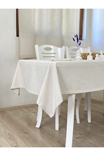 pamukidea Simple Plain Elegant 100% Cotton Buldan Handwork Natural Organic Linen Bohemian Patternless Tablecloth