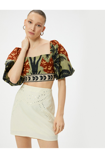 Koton Beige Women's Cutwork Mini Skirt