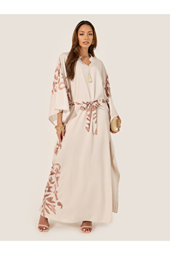 Styli Printed Waist Tie-Up Kaftan with Tassel Detail
