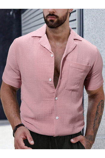 Take Two By Styli Solid Short Sleeve Button Up Shirt with Pocket