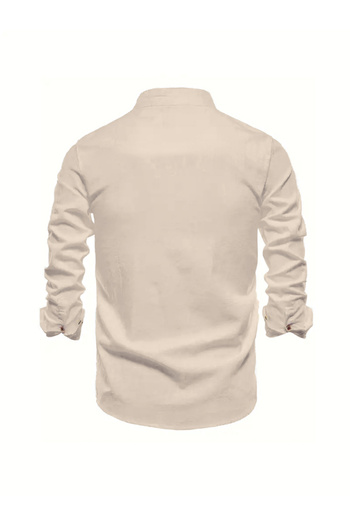 Take Two By Styli Embroidered Mandarin Collar Long Sleeve Shirt